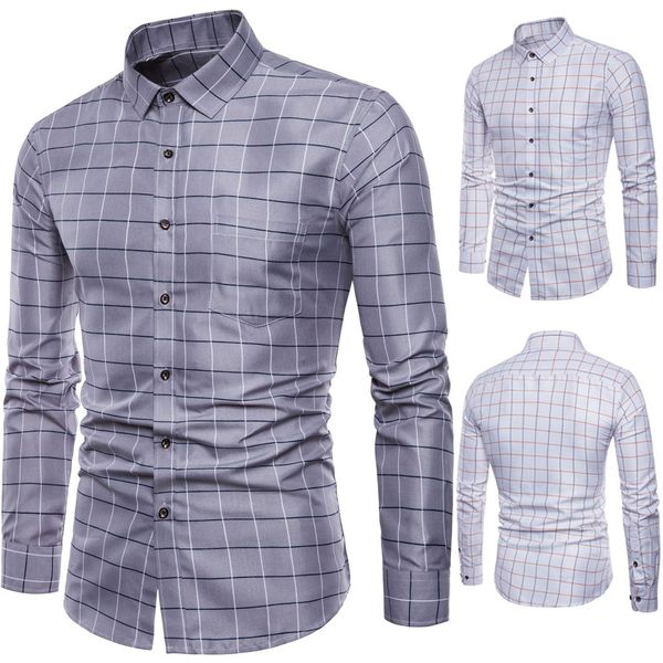 

brand long sleeve shirt of mens long sleeve oxford formal casual plaid slim fit dress shirts male shirt chemise homme -5xl, White;black