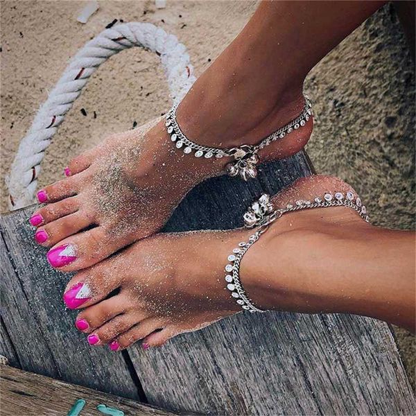 

round piece foot chain beach chain bracelet tassel ornament bohemian punk retro metallic women ankle women foot jewelry hjuey, Red;blue