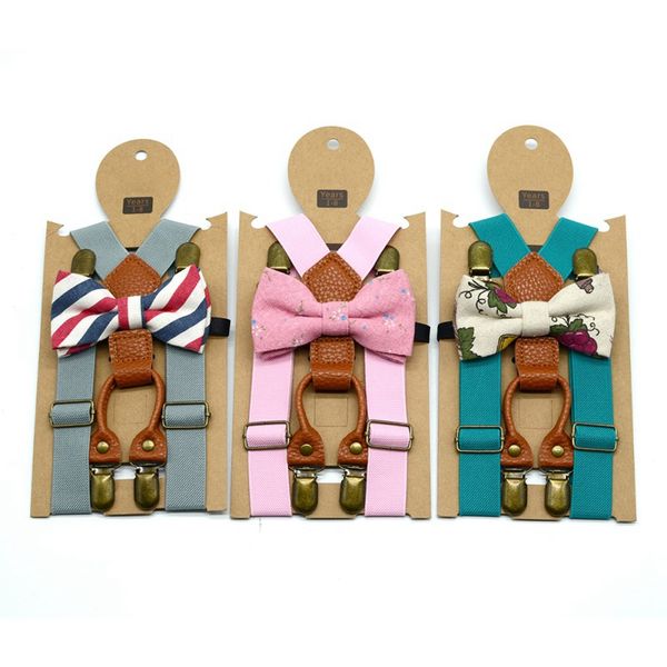 

1pc kids elastic suspenders & bow tie matching boy clothing suit boy bowtie children costume adjustable y-back brace belt new, Red;brown