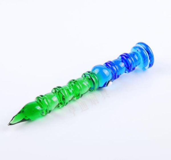 Penna di bambù blu e verde con bocchino ﾠ , Bong in vetro all'ingrosso, narghilè in vetro, accessori per pipe da fumo