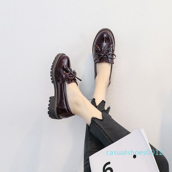 

patent leather fringe loafers women autumn flats ladies elegant low heels slip on pointed toe moccasins shoes plus size c12, Black