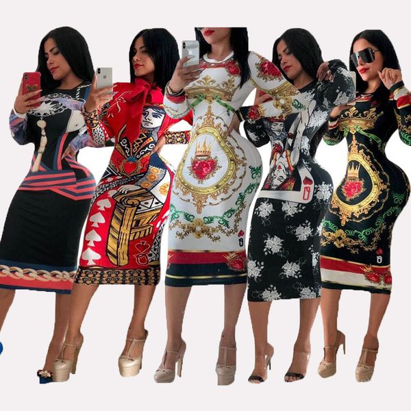 

2020women's fashion dress stretch evening dress trend pattern multi-style bodycon floral print women's polyester size s-2xl 5 styl, Black;gray