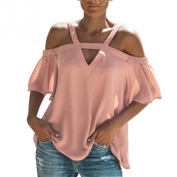 

женская одежда шифон блузка с плечом блузы v шея рубашка lady эластичного половина рукав backless вс сыпучего шифон пляж блуза лето, White