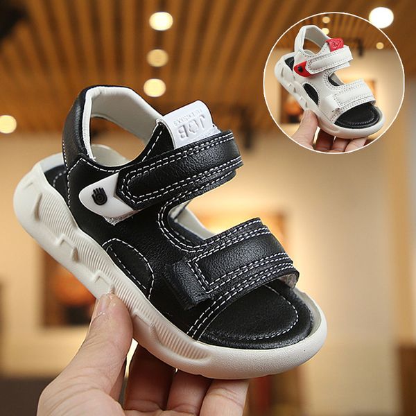 

2020 summer boys leather sandals for baby flat children beach shoes kids sports soft non-slip casual toddler sandals 1-9 years, Black;red