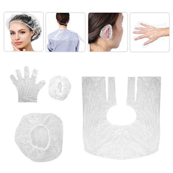 

10pcs/pack plastic shower cap earmuffs gloves disposable hair dyeing tools four-piece shawl hairdressing tools accessories