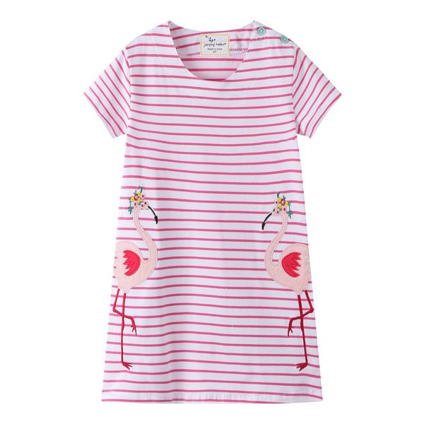 

2019 new girls flamingo appliqued stripe dress fashion summer cotton cartoon a line princess dresses casual clothing kids design clothes, Red;yellow