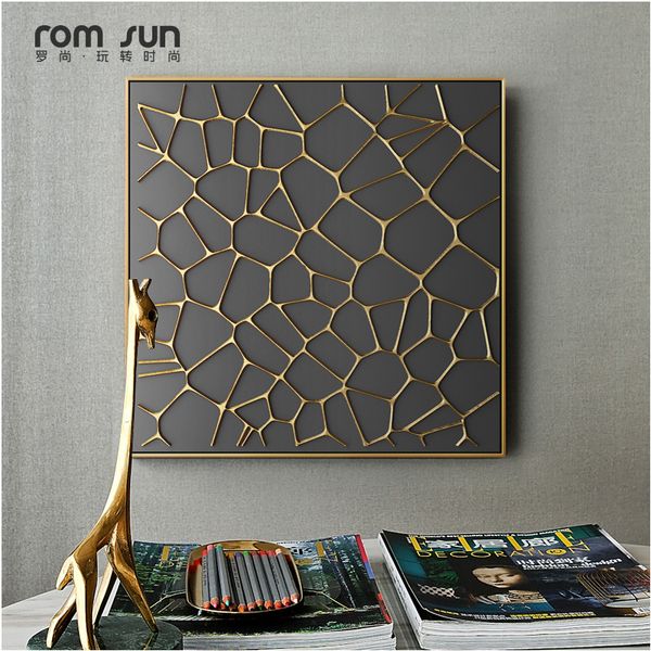 

abstract golden mesh lattice canvas painting upscale poster and print wall art picture for living room home decor strange world