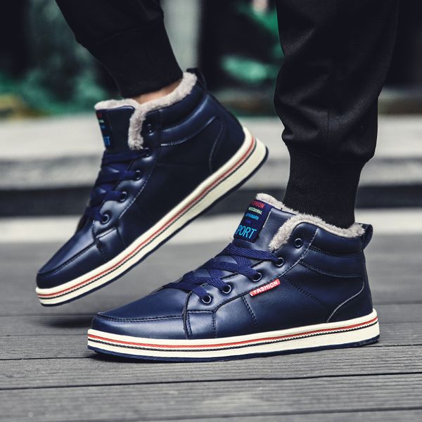 

vsiovry big size 39-48 warm plush men winter shoes 2019 new high casual shoes men waterproof leather sneakers snow footwear, Black