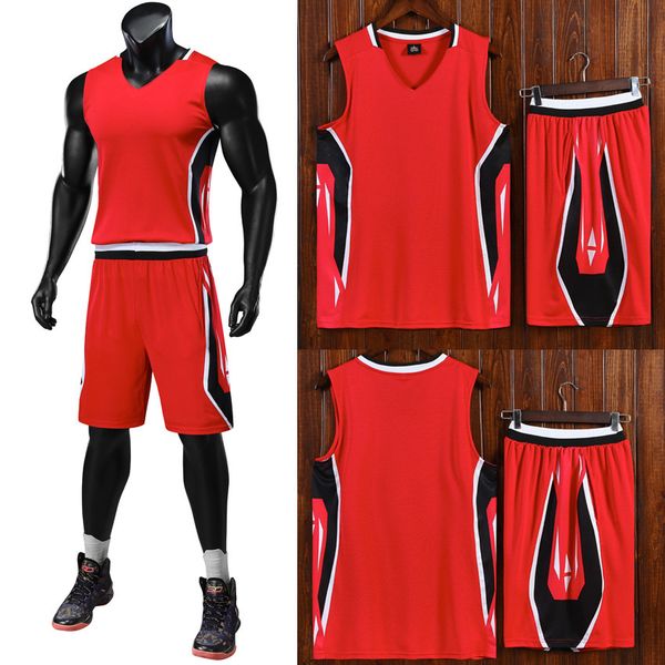 

men blank double-sided basketball team uniforms kits sports clothes tracksuits personality customized basketball sets with shorts h08-7, Blue;black