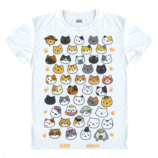 

anime shirt neko atsume kitty collector t-shirts multi-style short cat collection cosplay motivs vintage printed shirts tee-style149-no03, White;black