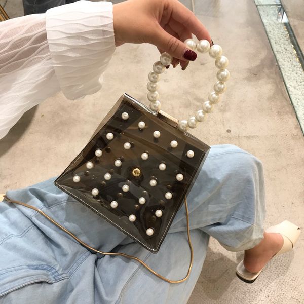 

dinner western style fashion handbags small shoulder bag temperament pearl handbag chain bag transparent jelly bag messenger
