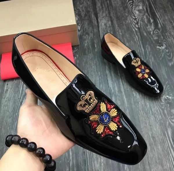 

luxury red bottom spikes dress shoes decorative pattern flat genuine leather oxford shoes men walking wedding party loafers sneakers eu38-47, Black