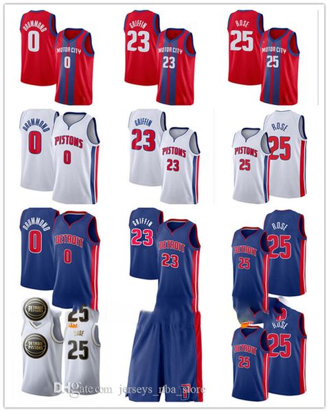 

detroit pistons jersey 23 blake griffin andre drummond 0 derrick rose 25 city blue red white basketball jerseys basketball shorts, Black;red