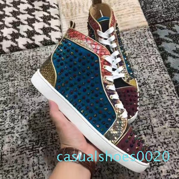 

brands high studded flat spikes red bottom spikes sneakers men,women casual flats party designer sneaker with box qa20, Black