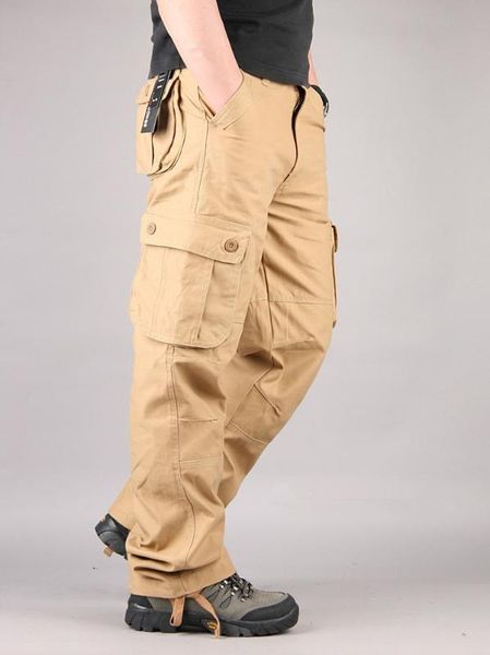 

men's cargo pants casual mens pant multi pocket overall men outdoors long trousers 30-44 plus size, Black