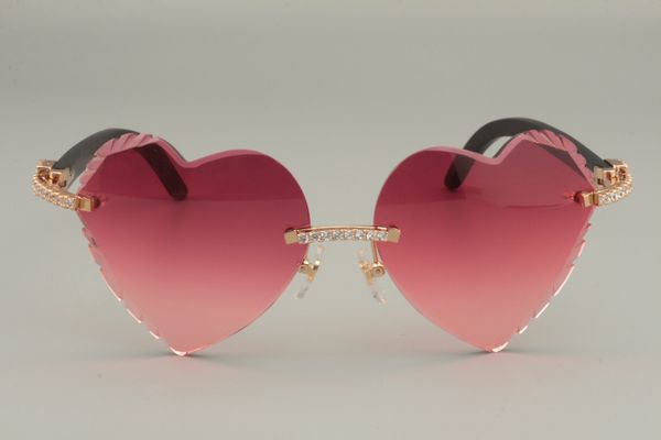 

selling high-quality red / lens black engraving natural heart-shaped wooden diamond sunglasses 8300686-a sunglasses, size: 58-18-1 vneq, White;black