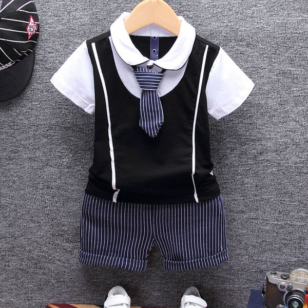 

2019 summer cotton baby boy clothing sets formal infant 1 year birthday party clothes suit t-shirt+pant children's cloth sets, White