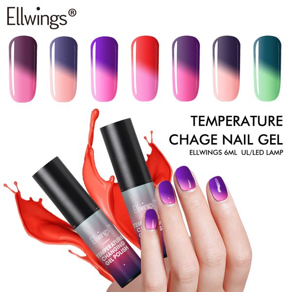 

ellwings candy colors temperature change gel nail polish 6ml nail art soak uv led changing lucky varnish 29 color gel lacquer, Red;pink