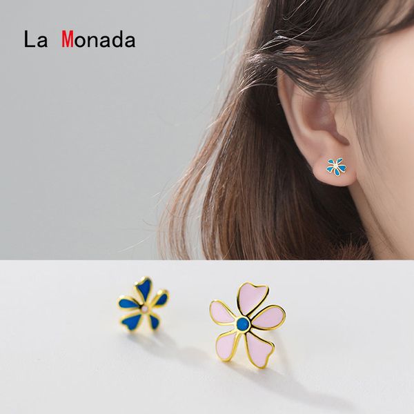 

la monada stud earrings for women silver 925 asymmetrical flower fine women earrings jewelry stud 925 sterling silver, Golden;silver