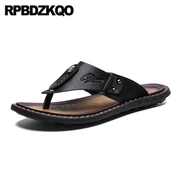 

slip on size 47 shoes slippers large native flip flop 46 flat italian metal 45 mens sandals 2019 summer outdoor slides leather, Black