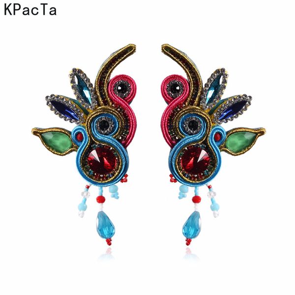 

fashion ethnic style leather long hanging earrings jewelry women soutache handmade production big drop earring party oorbellen, Golden
