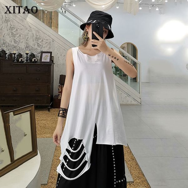 

xitao tassel women tanks fashion new hollow out irregular pullover 2020 spring elegant goddess fan loose tanks xj4296, White