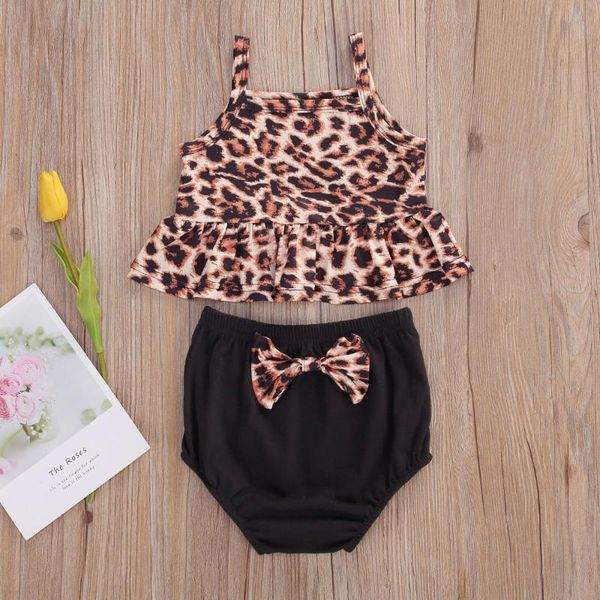 

clothing sets 0-18m summer infant baby girls boys leopard ruffles sleeveless vest +shorts menina outfits ropa, White