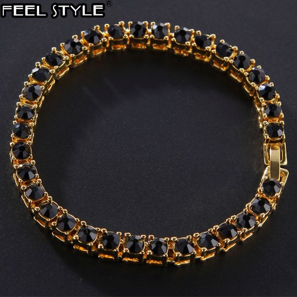 

link, chain 1 row 6colors cz bling iced out rhinestone cubic zirconia bracelet tennis bracelets for women men jewelry link gold, Black