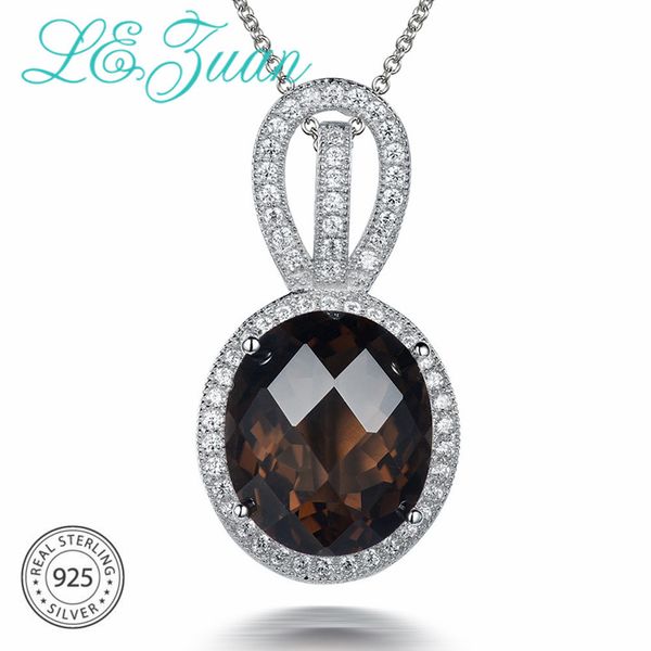 

l&zuan fine natural 8ct smoky quartz pendants for women 925 sterling silver necklace white cz stone jewelry christmas gifts