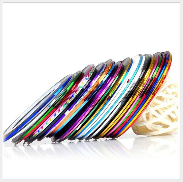 Wholesale-37Pcs / Lot Colori misti Nail Art Tips Decorazione Sticker Striping Tape Line 20m Alta qualità