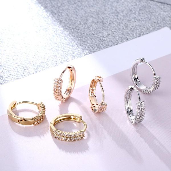 

1 pair fashion gold color round small hoop earrings for women cubic zircon stone earrings wedding brides party jewelry for girl, Golden;silver