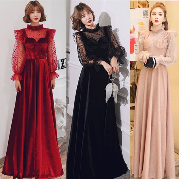

temperament woman dress spring autumn backless elegant long dress mesh perspective banquet black red pink clothes, Black;gray