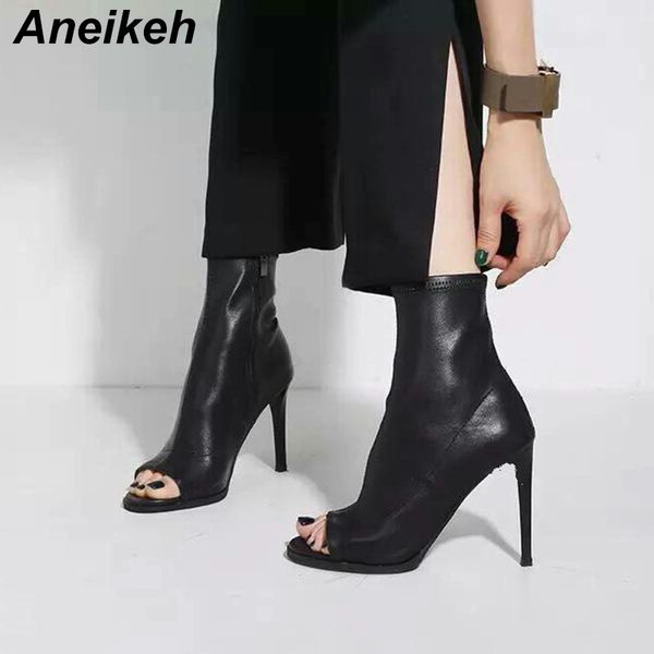 

aneikeh 2019 летняя обувь женщина высокая туфли на высоком каблуке сапоги весна осень пип toe искусственная кожа туфли на супер высокой пятк, Black