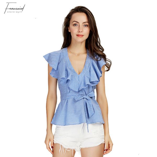 

designer womens blouses women sweet ruffles striped shirts sashes short sleeve blouses ladies style fashion striped dt978, White