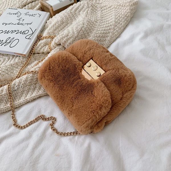

solid color small square clutch women shoulder messenger plush crossbody bag hasp chain girls shoulder bag birthday gift #j4s