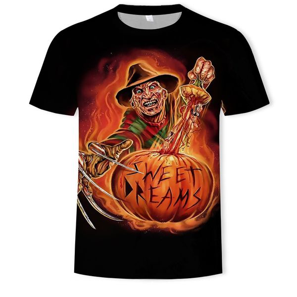 

mens designer round collar short sleeve t-shirt fashion brand halloween 3d digital printing, White;black