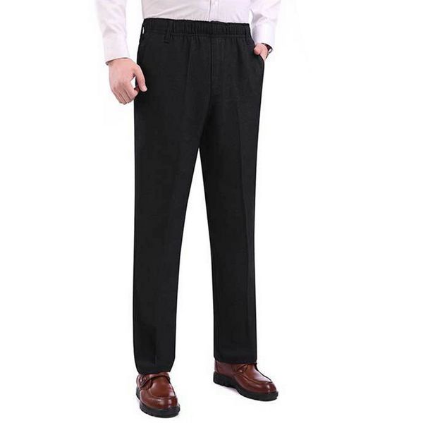 

mens straight business dress pants fashion casual long pants thin men formal suit loose middle age male party men trousers, Black