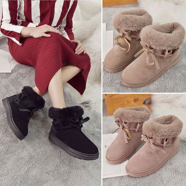 

hee grand cute lace-up snow boots warm fur-lined ankle boots thick flocked winter shoes for walking dog xwx7522, Black