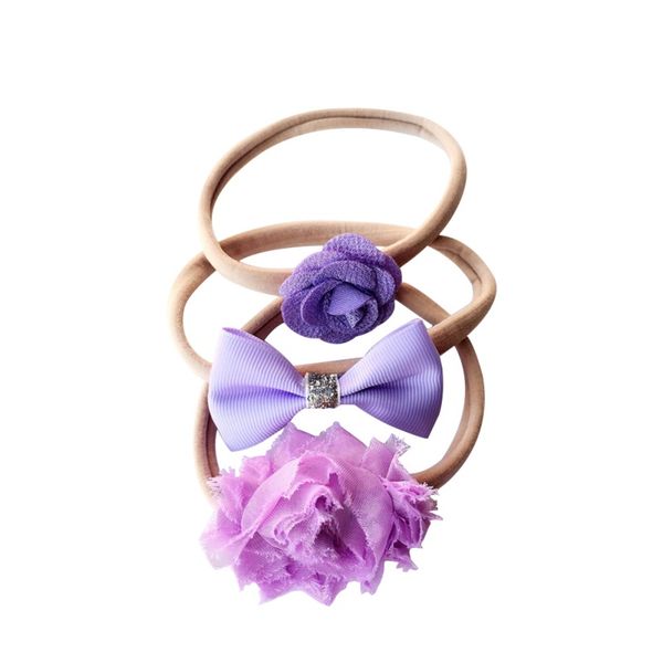 

hair bows flower band nylon tie baby girls kids children rubber band ribbon hair bands headwear 0-4y 3pcs /set new, Slivery;white