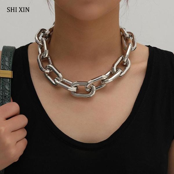 

shixin punk thick cuban link chain necklace statement short chunky choker collar necklaces for women 2020 fashion hiphop jewelry, Silver
