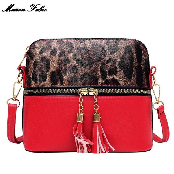 

maison fabre 2019 new fashion women tassel leopard printing zipper messenger bag handbag phone bag