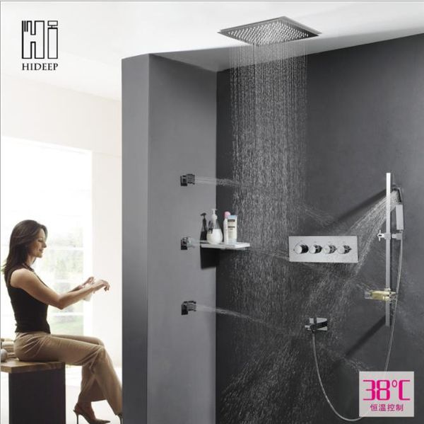

12 inch rain shower head easy-installation embedded box shower valve thermostatic 3 spa body jets bathroom shower faucet sets