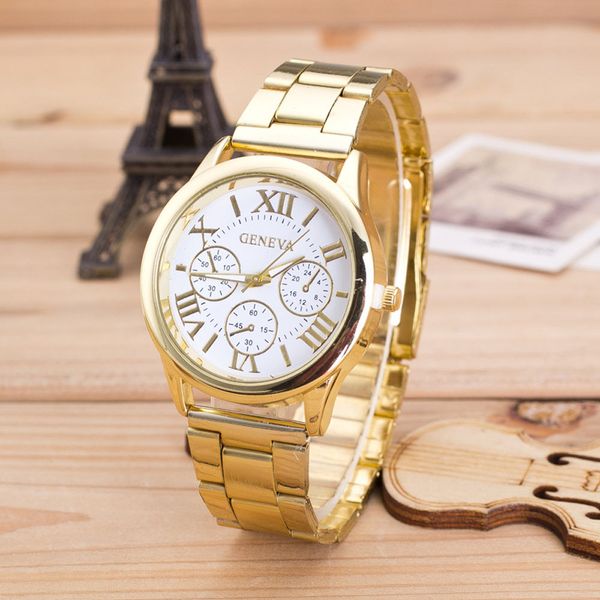 

new wristwatch women female geneva clock ladies watch roman numerals quartz watches men casual stainless steel strap wrist watch, Slivery;brown