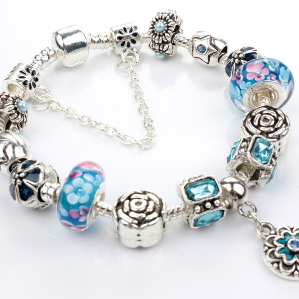 Braccialetti con ciondoli in vetro di Murano all'ingrosso Charms con perline di cristallo per le donne Gioielli originali in stile fai-da-te Fit Pandora con corona