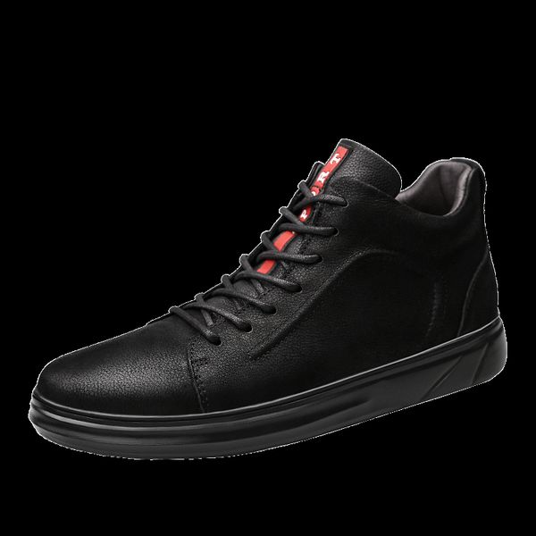 

men fashion sneakers casual high cow leather skate italy european cow skin flats british style sneakers luxury trainers, Black