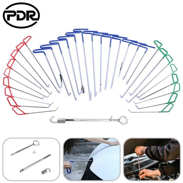 

31 pcs pdr tools spring steel push rods paintless dent removal hail repair auto