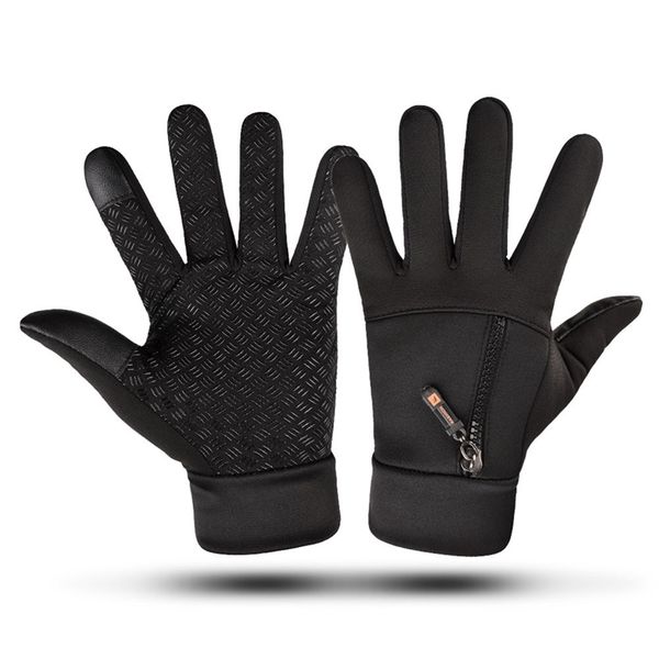 

practical men black waterproof windproof motorcycle cycling zipper gloves winter warm fleece full finger touch screen ski gloves
