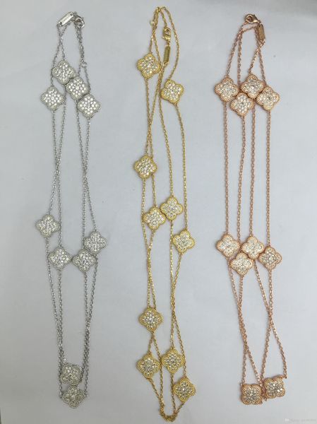 

new with box luxury women's female's ladies punk 90cm long diamonds 10flower leaf pendant sweater chain long necklace with box ing, Silver