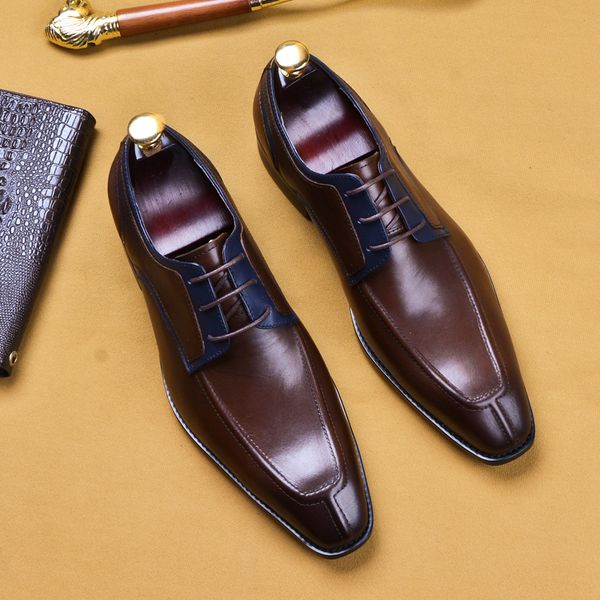 

dress shoes men's business formal british genuine leather lace-up retro trend derby, Black