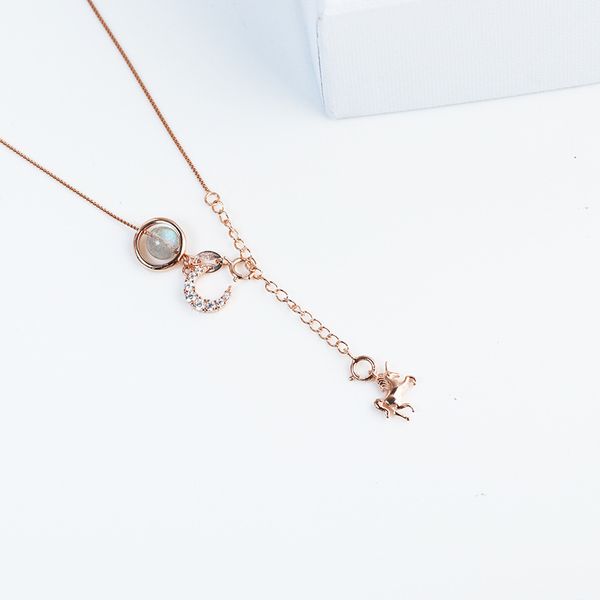 

s925 sterling silver moonlight камень unicorn ожерелье женщина ключицы шеи цепь корейской версии небольшая толпа дизайн темперамент маленьки, Golden;silver